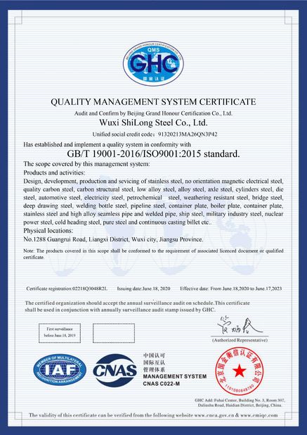 China Wuxi ShiLong Steel Co.,Ltd. zertifizierungen